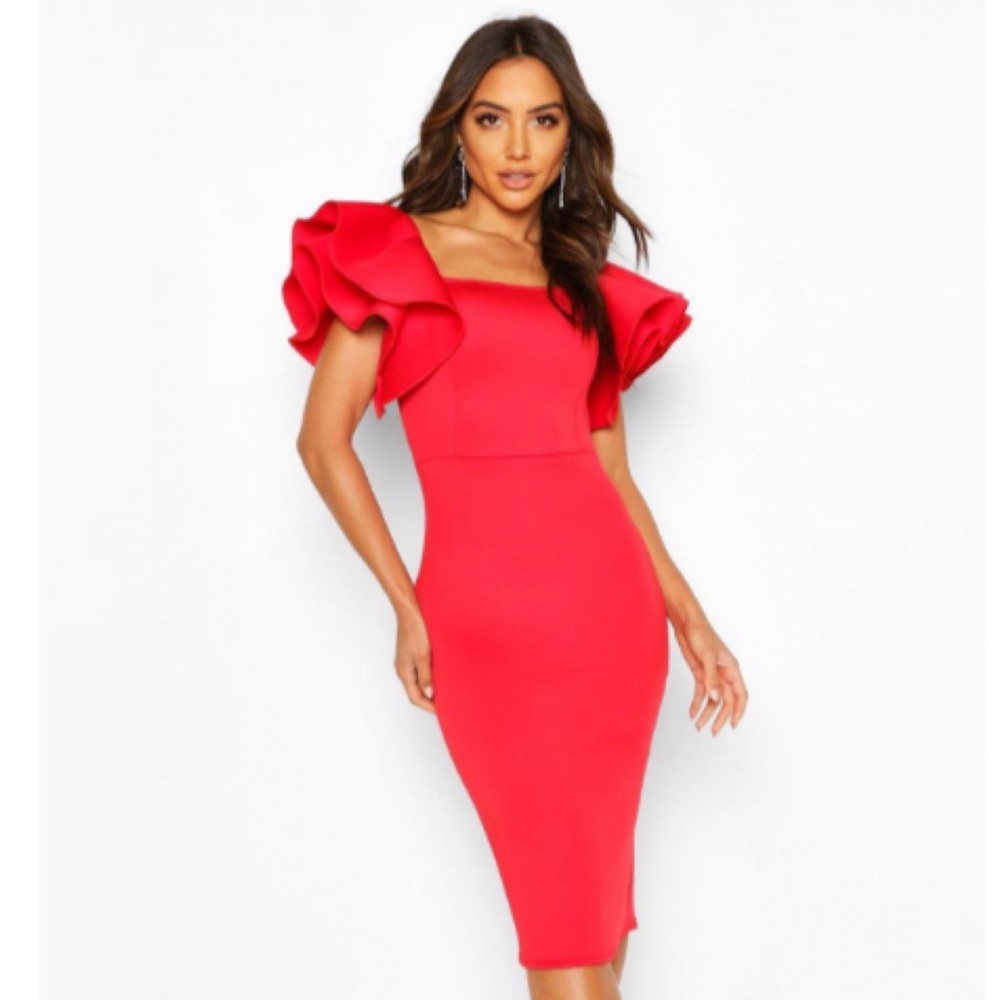 Midi Dress with Ruffled Sleeves